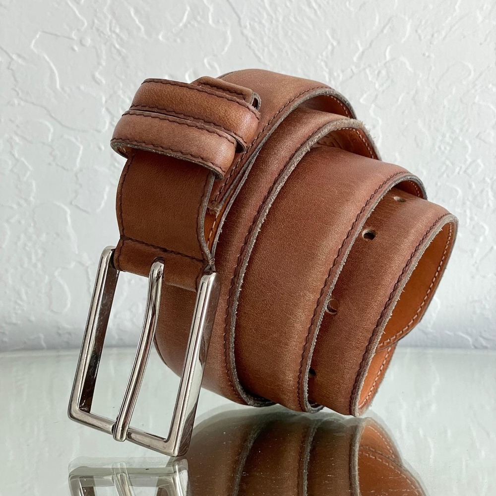 Vintage ACE MARKS Handcrafted Brown Leather Belt size 125|110 (38) Made in Italy